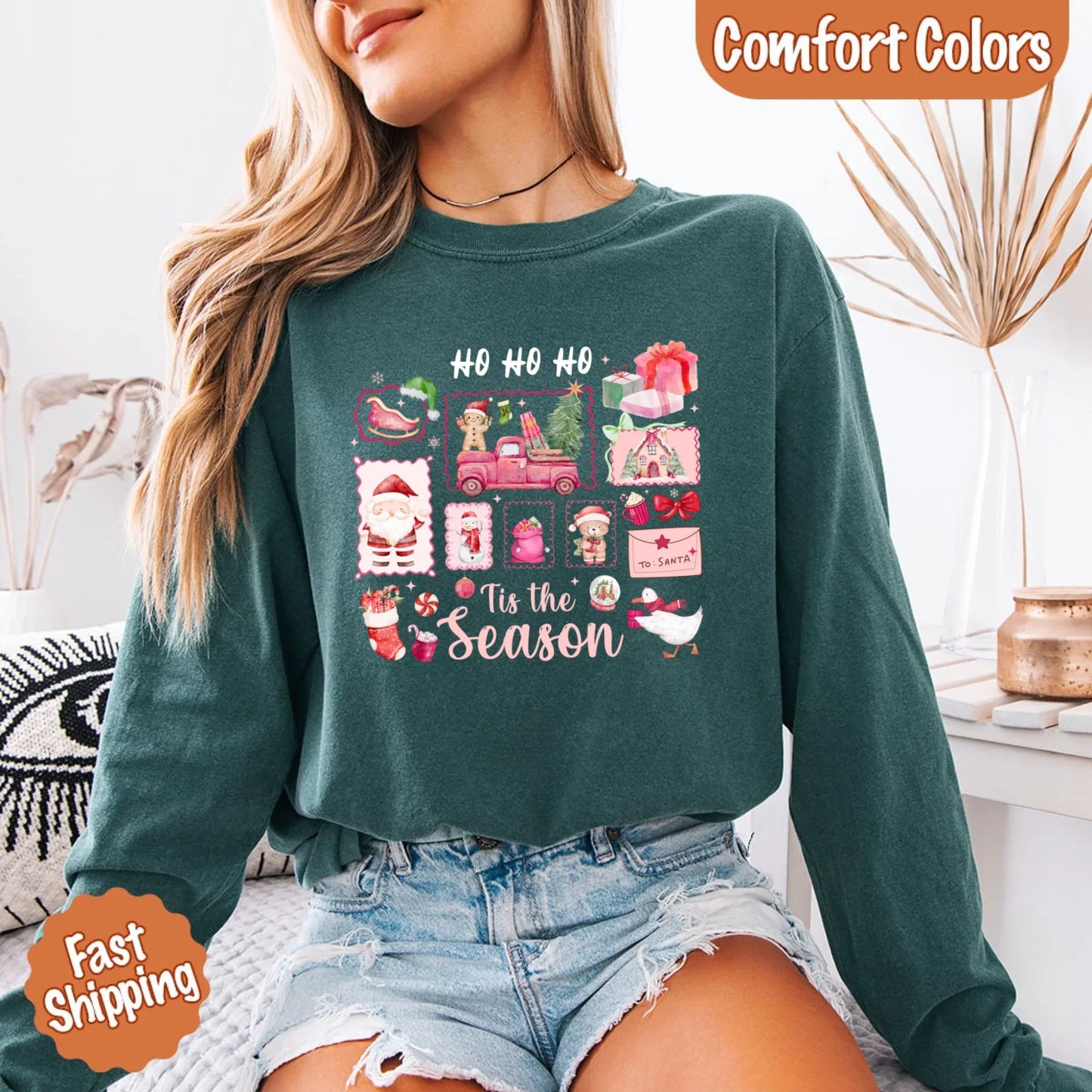 Comfort Colors Long Sleeve Ho Ho Ho Tis The Season Christmas Shirt