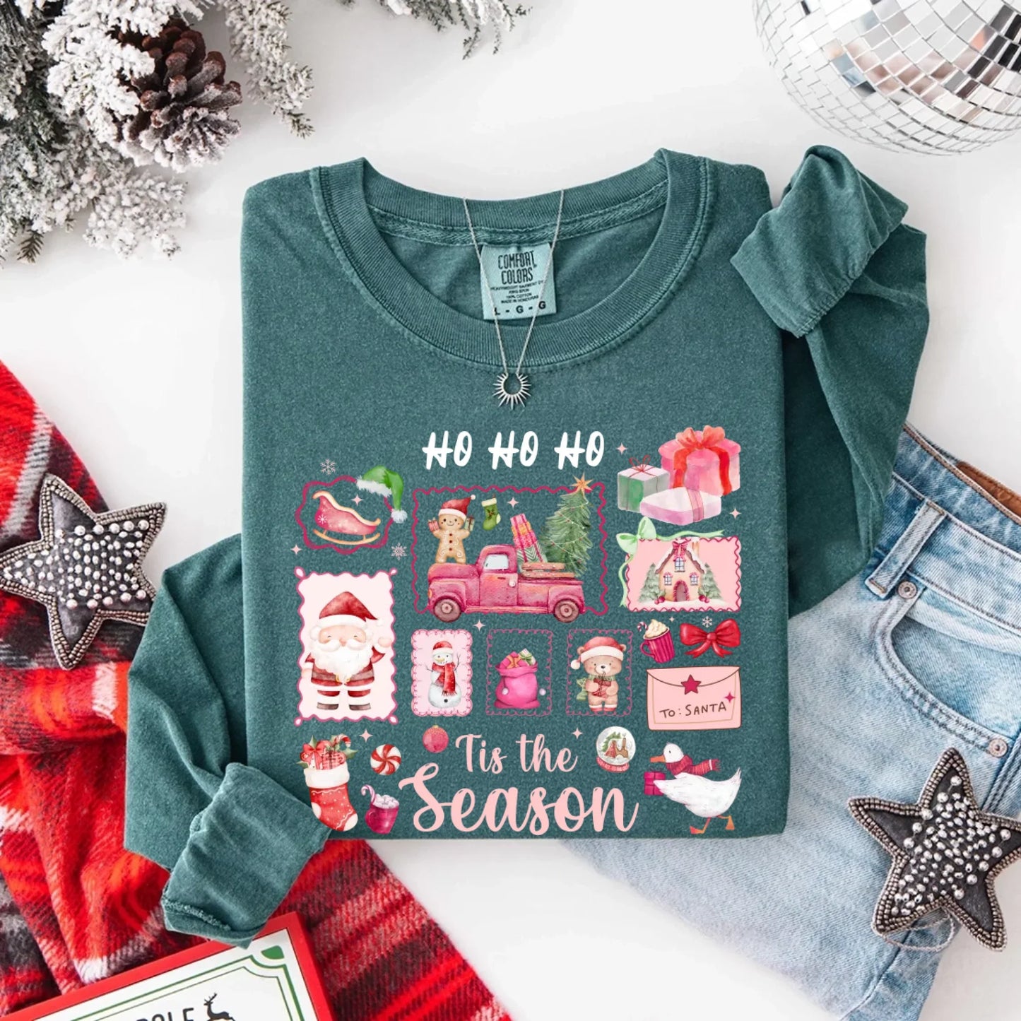 Comfort Colors Long Sleeve Ho Ho Ho Tis The Season Christmas Shirt
