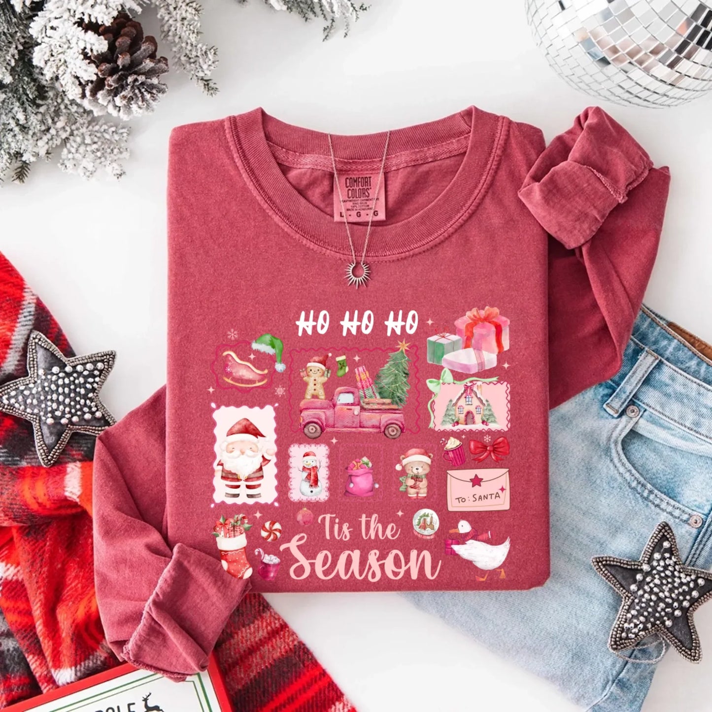 Comfort Colors Long Sleeve Ho Ho Ho Tis The Season Christmas Shirt