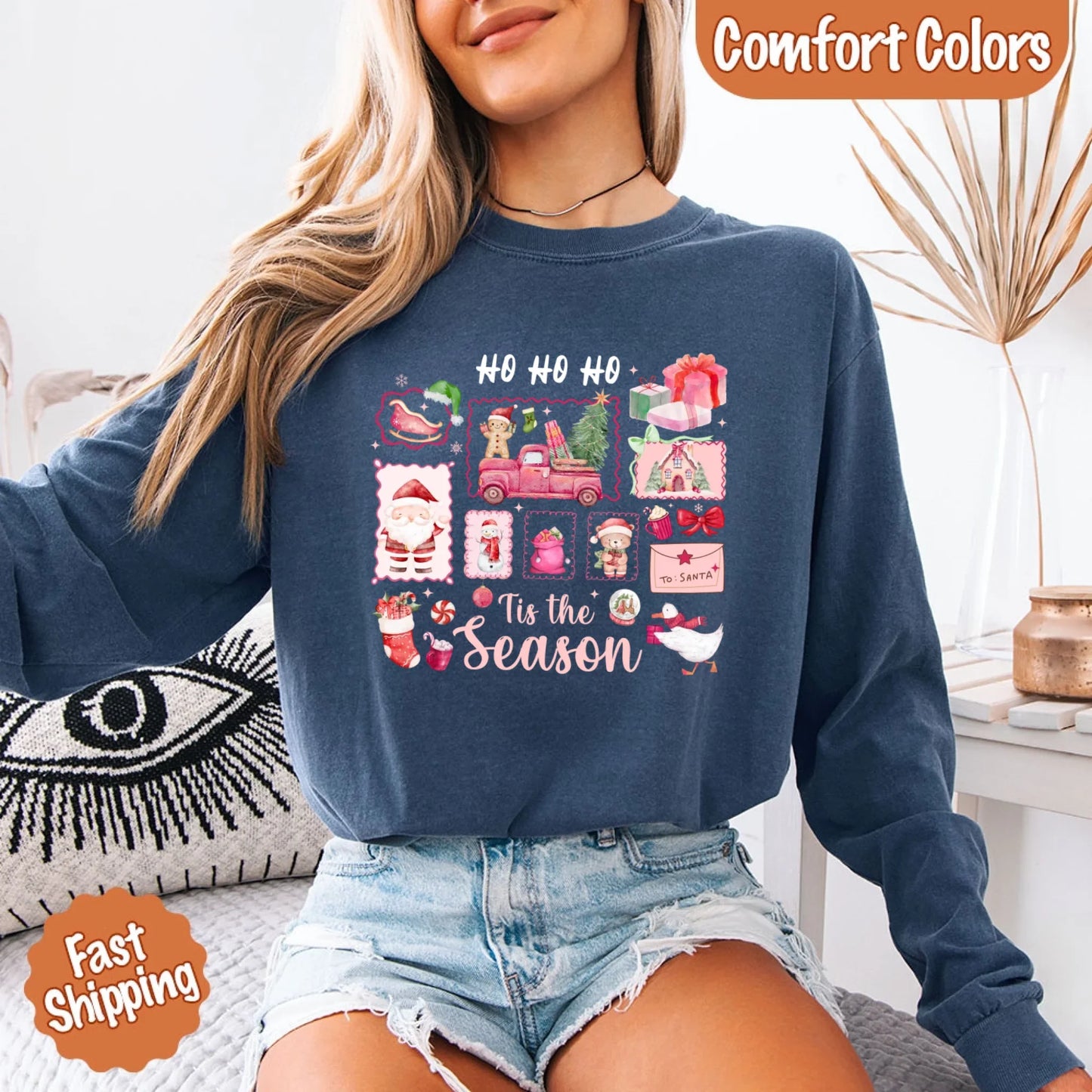 Comfort Colors Long Sleeve Ho Ho Ho Tis The Season Christmas Shirt