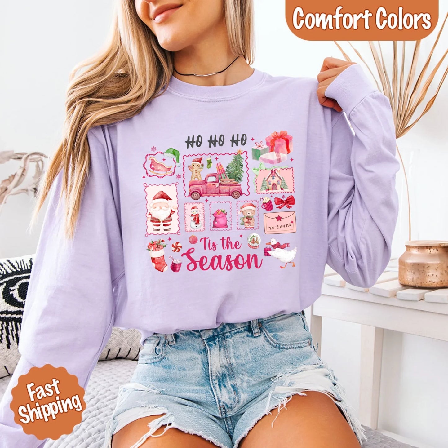Comfort Colors Long Sleeve Ho Ho Ho Tis The Season Christmas Shirt