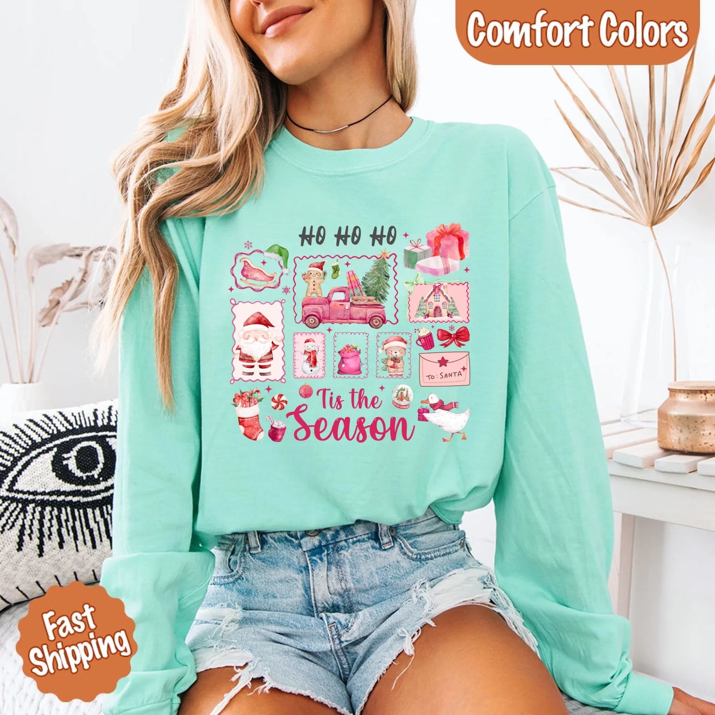 Comfort Colors Long Sleeve Ho Ho Ho Tis The Season Christmas Shirt