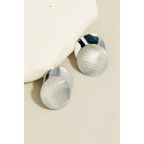 Brushed And Polished Disc Stud Earrings in Silver