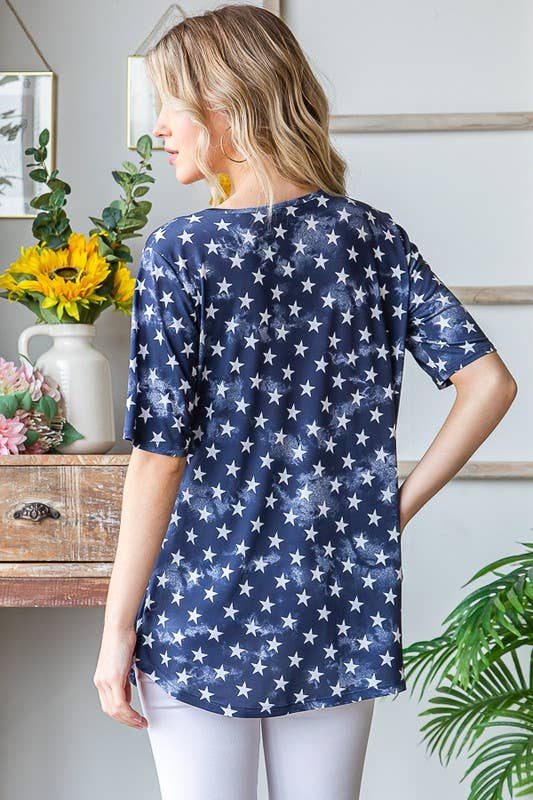 ET6117-28 BABYDOLL TOP: NAVY STAR / 2-2-2 (S-M-L)