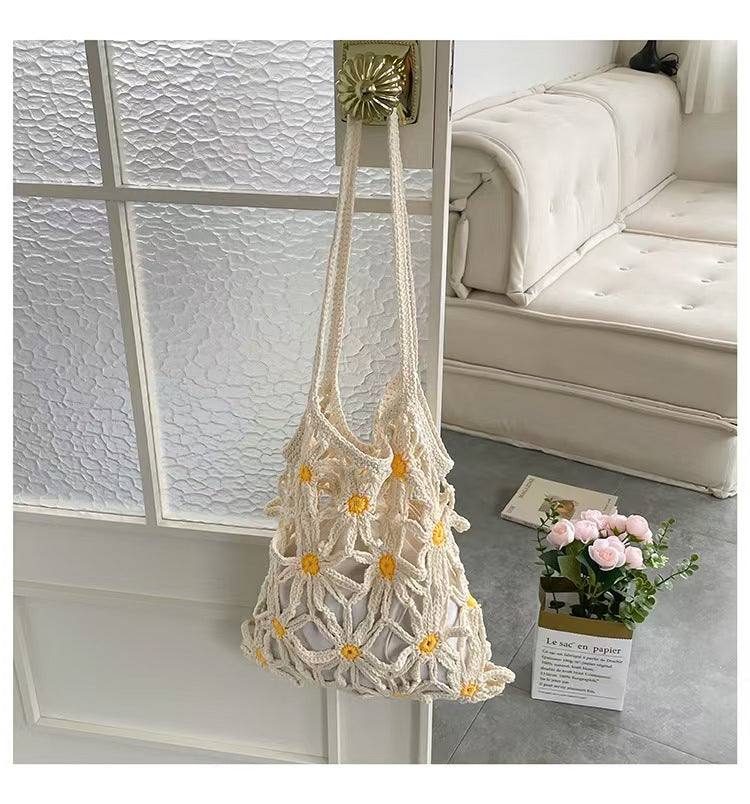 Daisy Mesh Crochet Bucket Bag