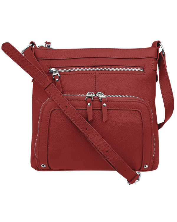 Genuine Leather Pockets Crossbody - Red