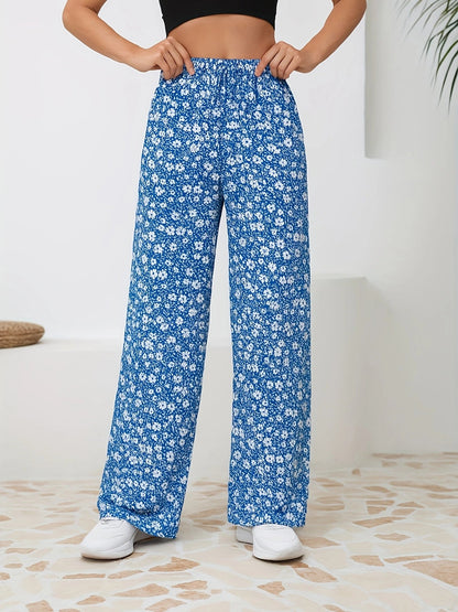 Floral Straight-Leg Pants – High-Waisted Flowy Wide-Leg Pants