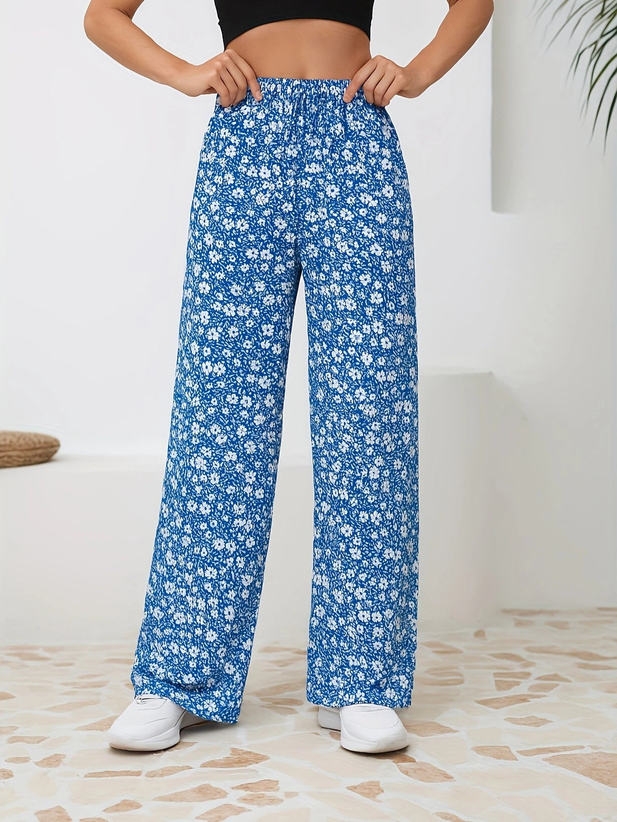 Leopard Print Wide Leg Pants – High-Waisted Stretch