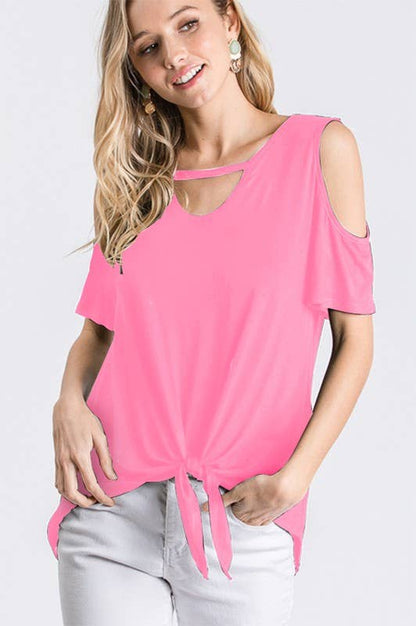 ST1597S COLD SHOULDER KEYHOLE SOLID TOP WITH TIE: MINT / 2-2-2 (1X-2X-3X)