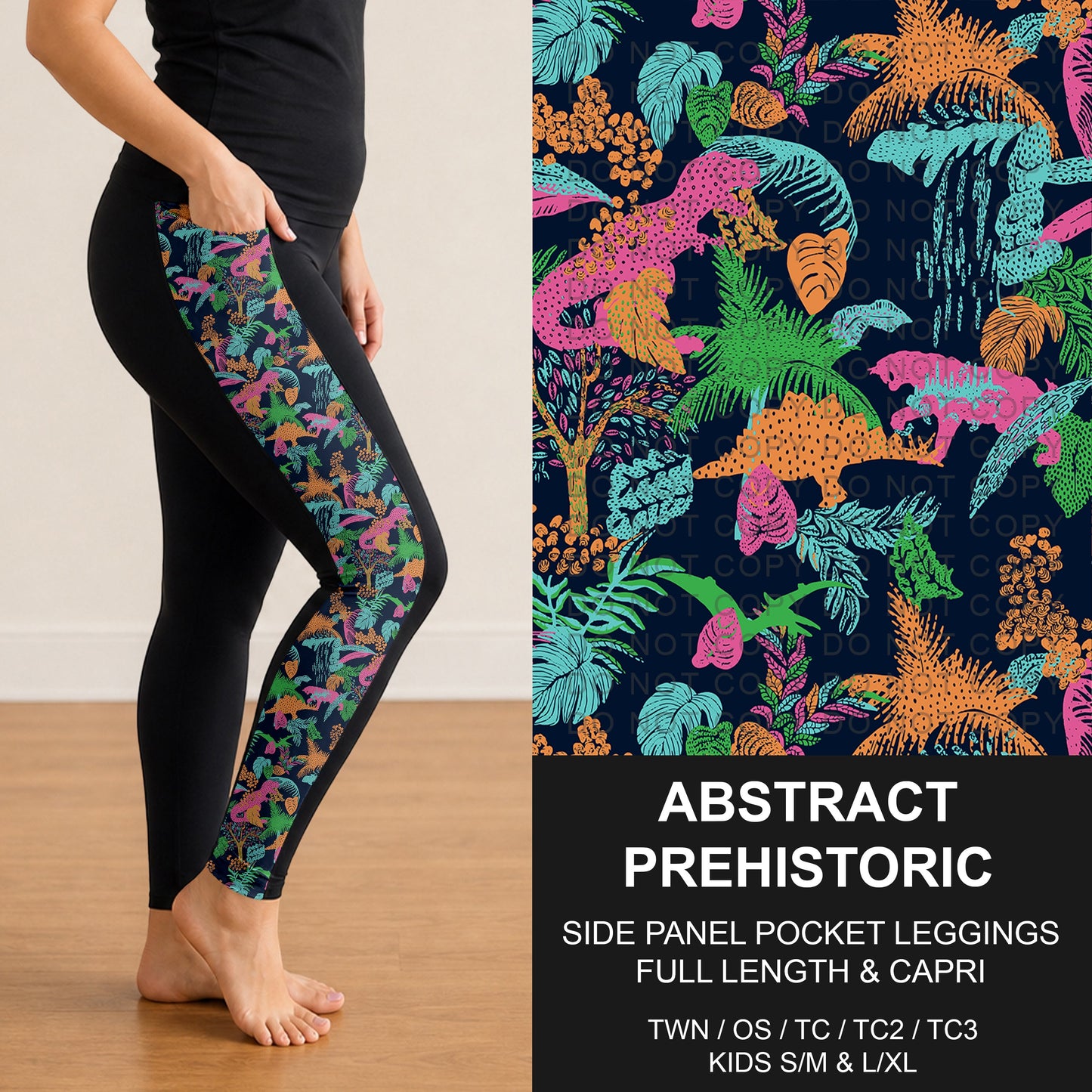 B298 - Preorder Abstract Prehistoric Side Panel Pocket Leggings (Closes 7/05. ETA: early Sept.)