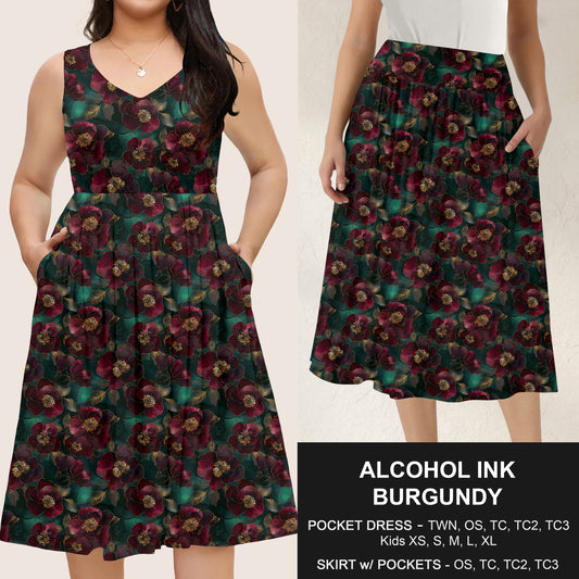 B285 - Preorder Alcohol Ink Burgundy Dress/Skirt with Pockets (Closes 4/15. ETA: mid June)