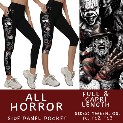 Batch #568 - Halloween Spooky Sets 3 - Closes 8/12 - ETA early October - All Horror Pattern Side Pocket Capris & Leggings