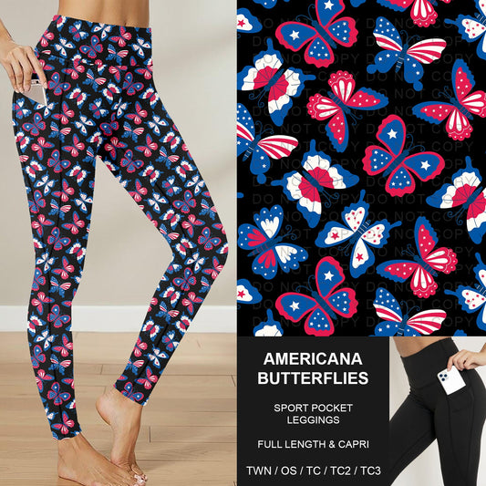 B284 - Preorder Americana Butterflies Sport Pocket Leggings (Closes 4/12. ETA: early June)