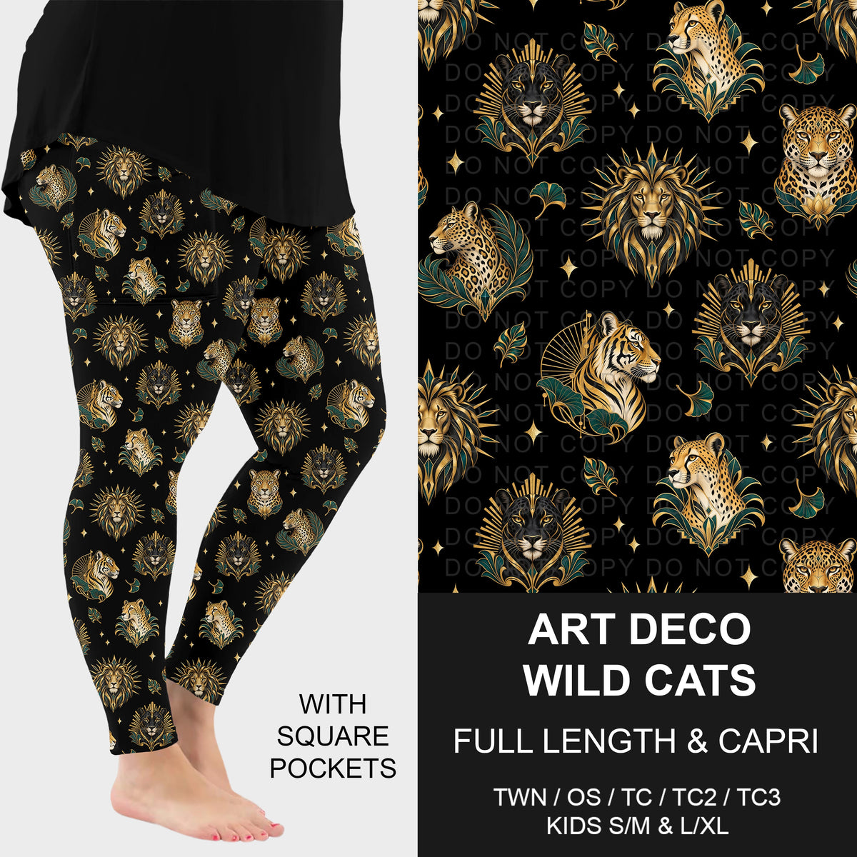 B320 - Preorder Art Deco Wild Cats Leggings w/ Pockets (Closes 11/08. ETA: mid Jan.)