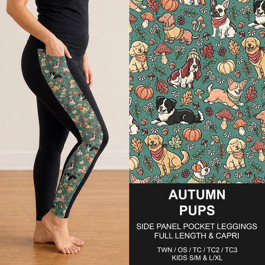 B308 - Preorder Autumn Pups Side Panel Pocket Leggings (Closes 8/16. ETA: late Oct.)