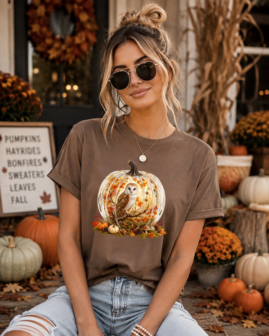 Cozy Pumpkin White Owl Tshirt