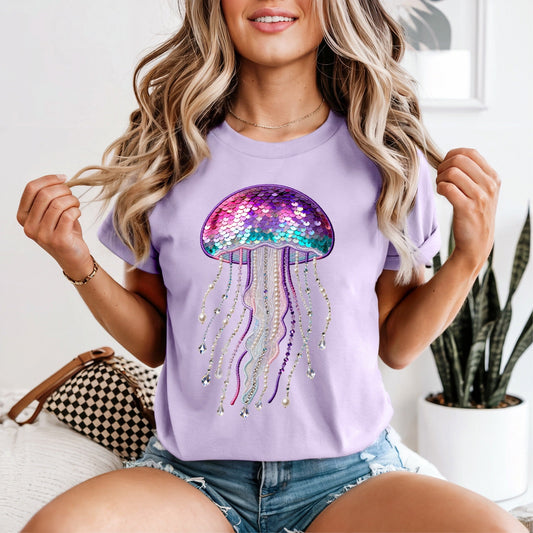 Faux Sequin Jelly Fish Tshirt
