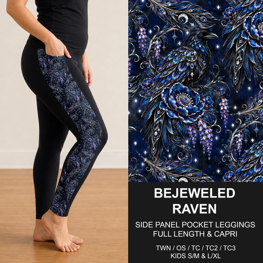 B319 - Preorder Bejeweled Raven Side Panel Pocket Leggings (Closes 11/01. ETA: early Jan.)