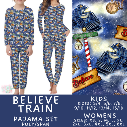 Batch #584 - Christmas Family Pajamas - Closes 9/11 - ETA mid Nov - Believe Train Womens & Kids Pajama Set