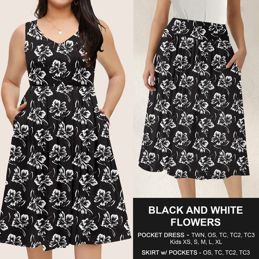B285 - Preorder Black and White Flowers Dress/Skirt with Pockets (Closes 4/15. ETA: mid June)