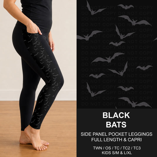B299 - Preorder Black Bats Side Panel Pocket Leggings (Closes 7/12. ETA: mid Sept.)