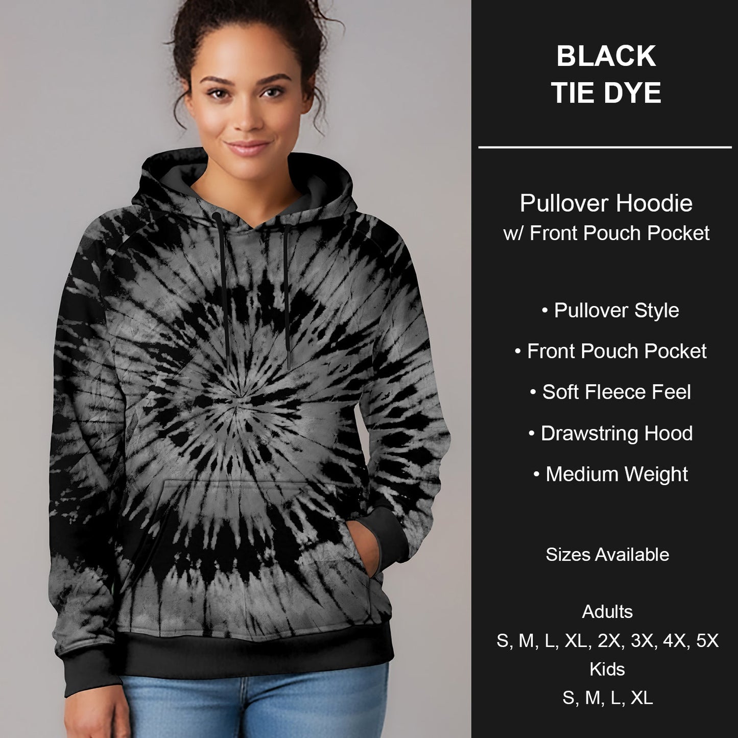B266 - Preorder Black Tie Dye Pullover Hoodie (Closes 12/17. ETA late Feb.)