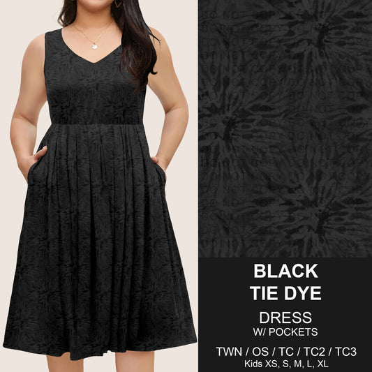 B275 - Preorder Black Tie Dye Sleeveless Pocket Dress (Closes 2/25. ETA: early May)