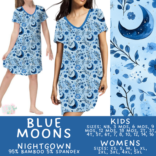 Batch #466 - Mommy & Me Dreamers 2 - Closes 12/22 - ETA mid February - Blue Moons Adult & Kid's Bamboo Nightgown