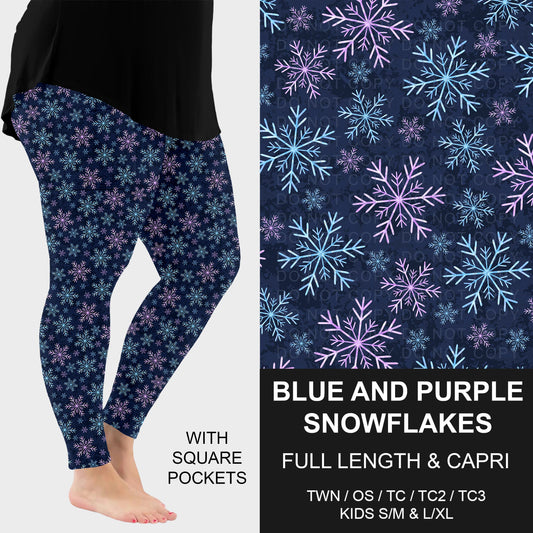 B315 - Preorder Blue and Purple Snowflakes Leggings w/ Pockets (Closes 10/04. ETA: early Dec.)