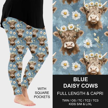 B317 - Preorder Blue Daisy Cows Leggings w/ Pockets (Closes 10/18. ETA: late Dec.)