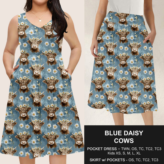 B285 - Preorder Blue Daisy Cows Dress/Skirt with Pockets (Closes 4/15. ETA: mid June)
