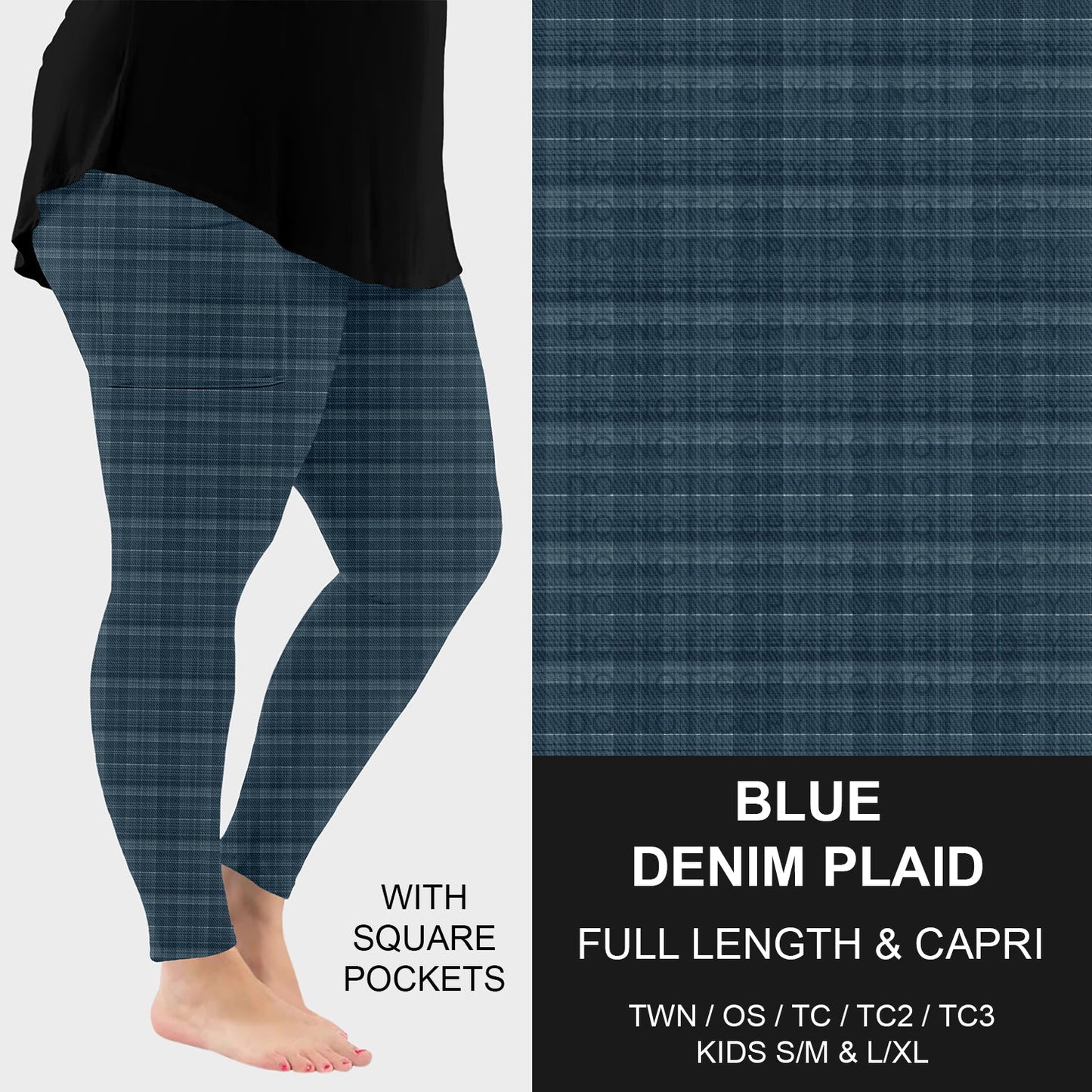 B301 - Preorder Blue Denim Plaid Leggings w/ Pockets (Closes 7/19. ETA: late Sept.)