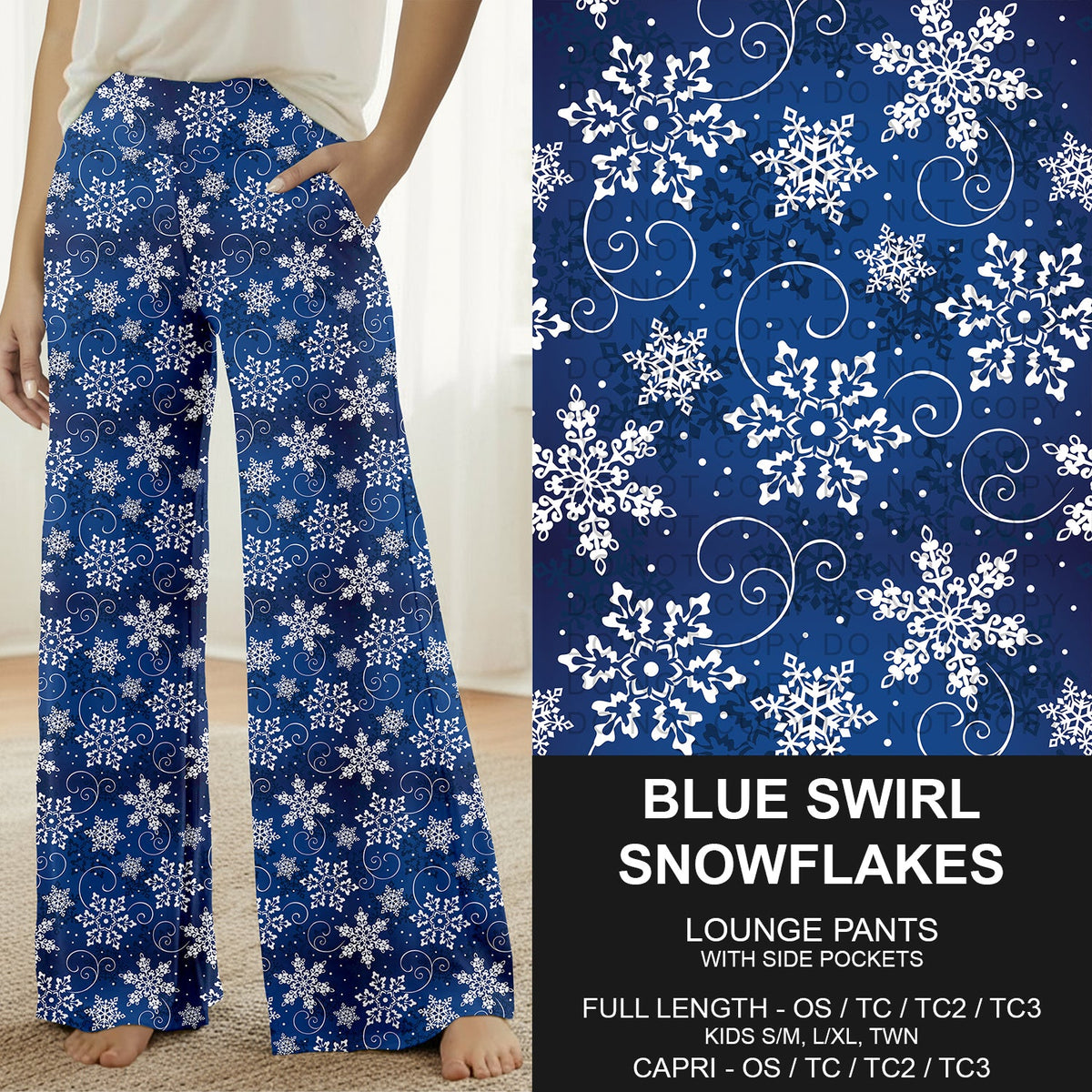 B313 - Preorder Blue Swirl Snowflakes Lounge Pants (Closes 9/20. ETA: late Nov.)