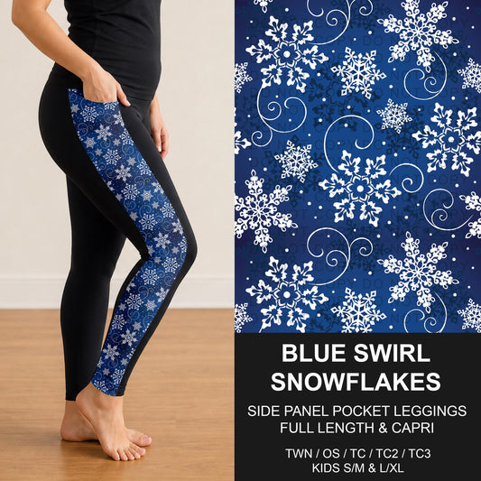 B313 - Preorder Blue Swirl Snowflakes Side Panel Pocket Leggings (Closes 9/20. ETA: late Nov.)