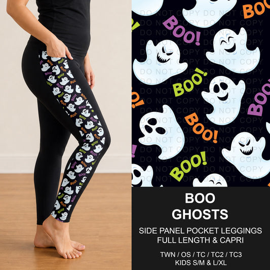 B307 - Preorder Boo Ghosts Side Panel Pocket Leggings (Closes 8/02. ETA: early Oct.)