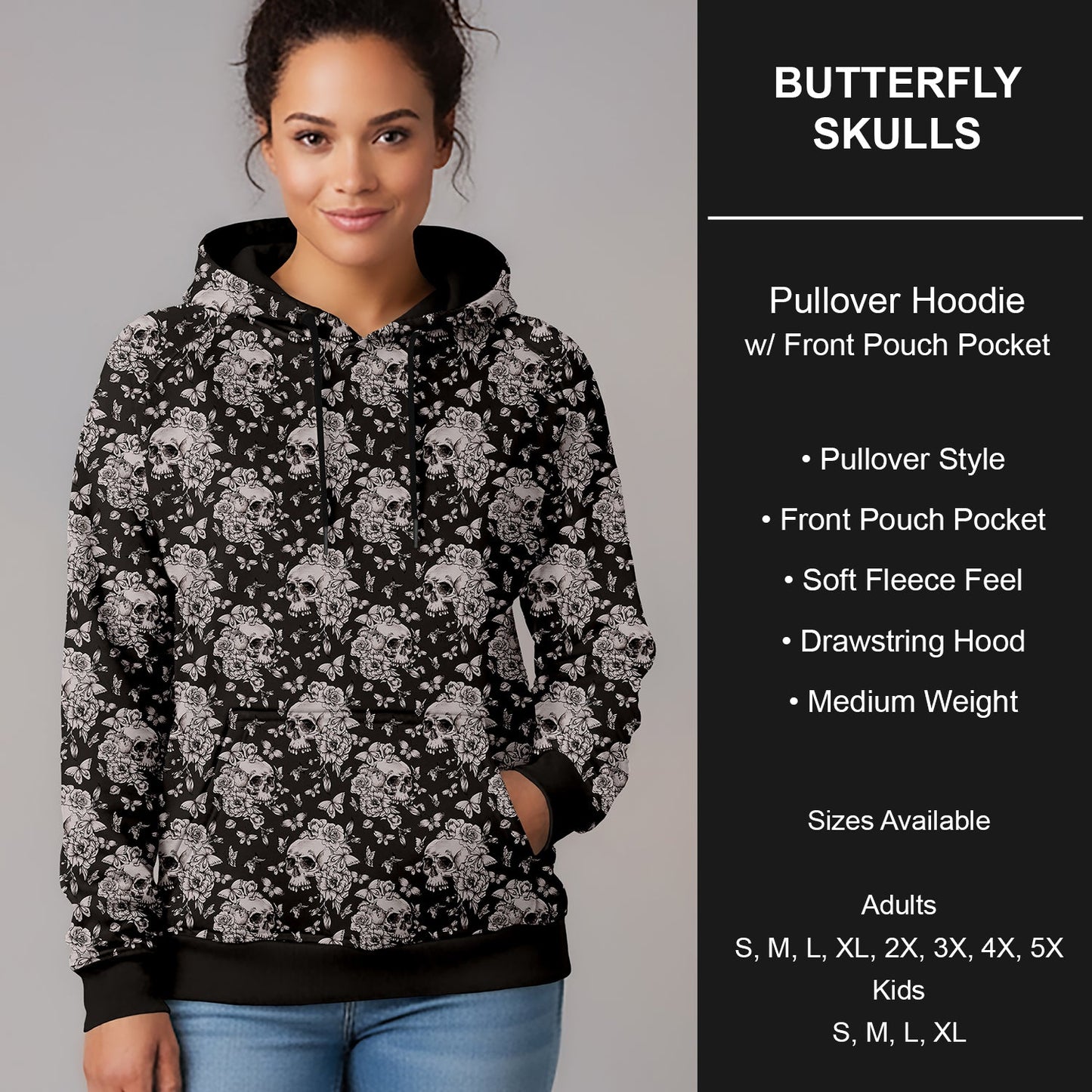 B266 - Preorder Butterfly Skulls Pullover Hoodie (Closes 12/17. ETA late Feb.)