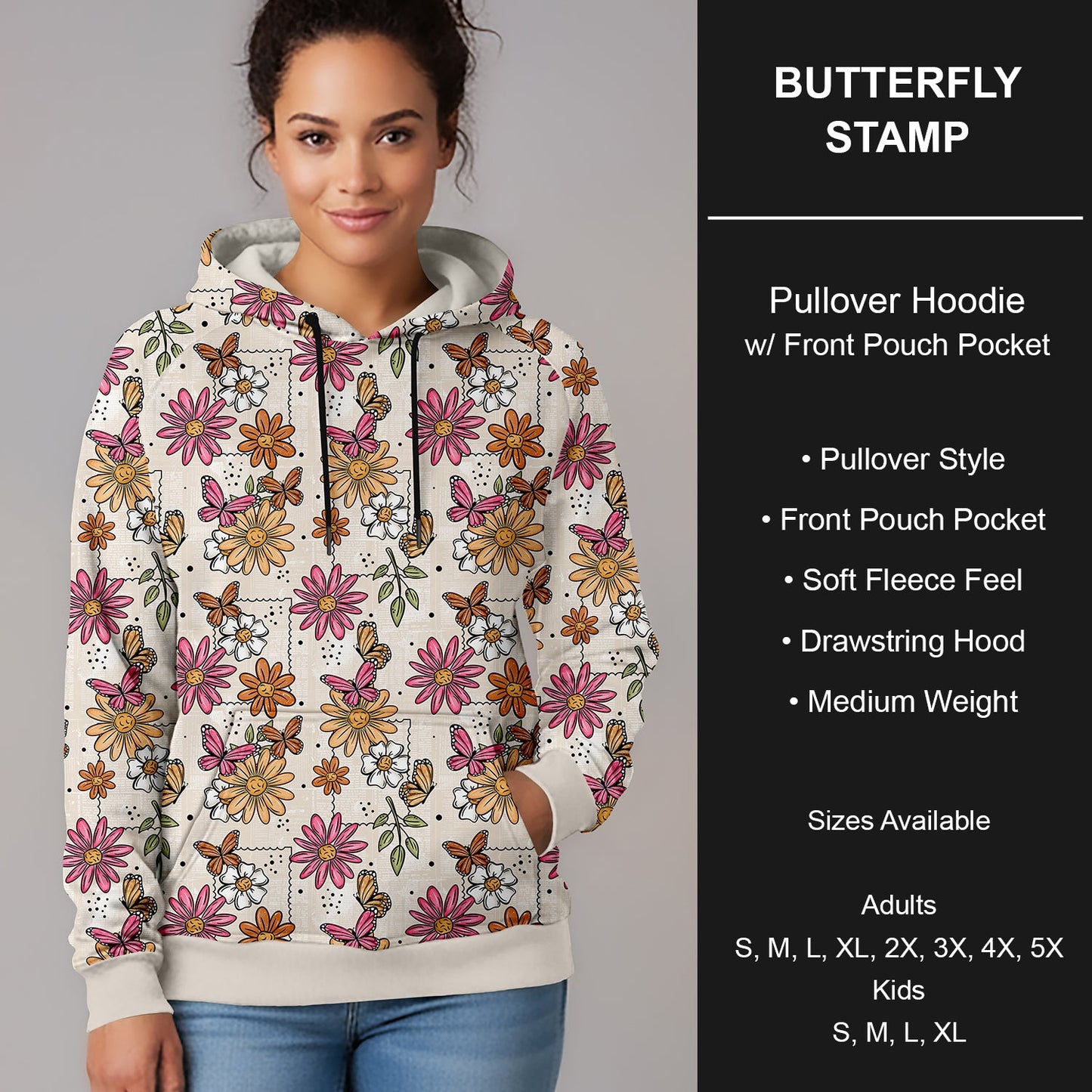 B266 - Preorder Butterfly Stamps Pullover Hoodie (Closes 12/17. ETA late Feb.)