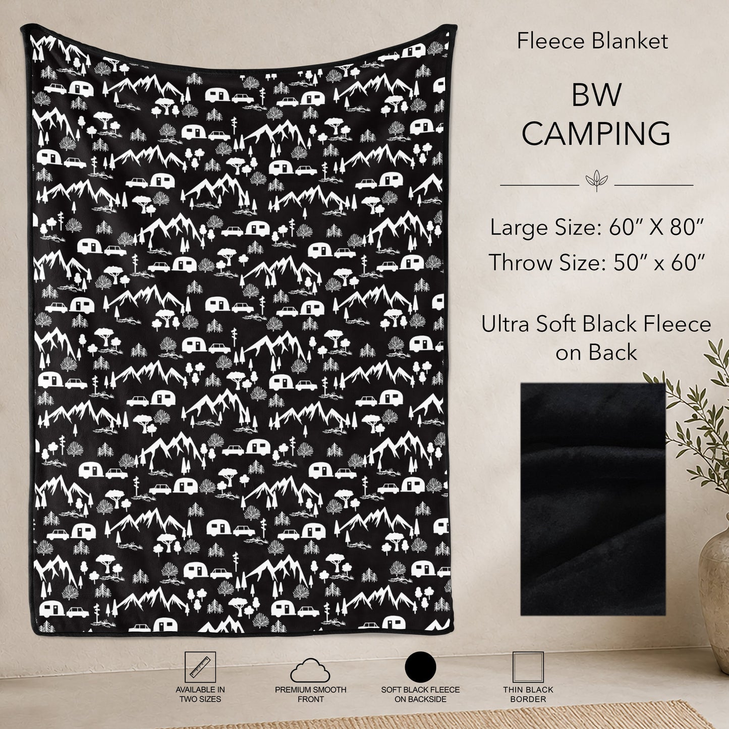 B304 - Pre-Order BW Camping Fleece Blanket (Closes 7/31. ETA: early Oct)