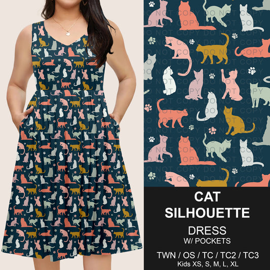 B275 - Preorder Cat Silhouette Sleeveless Pocket Dress (Closes 2/25. ETA: early May)