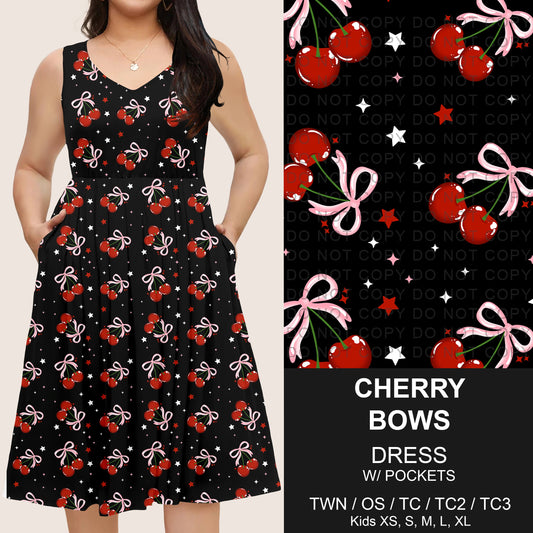 B275 - Preorder Cherry Bows Sleeveless Pocket Dress (Closes 2/25. ETA: early May)