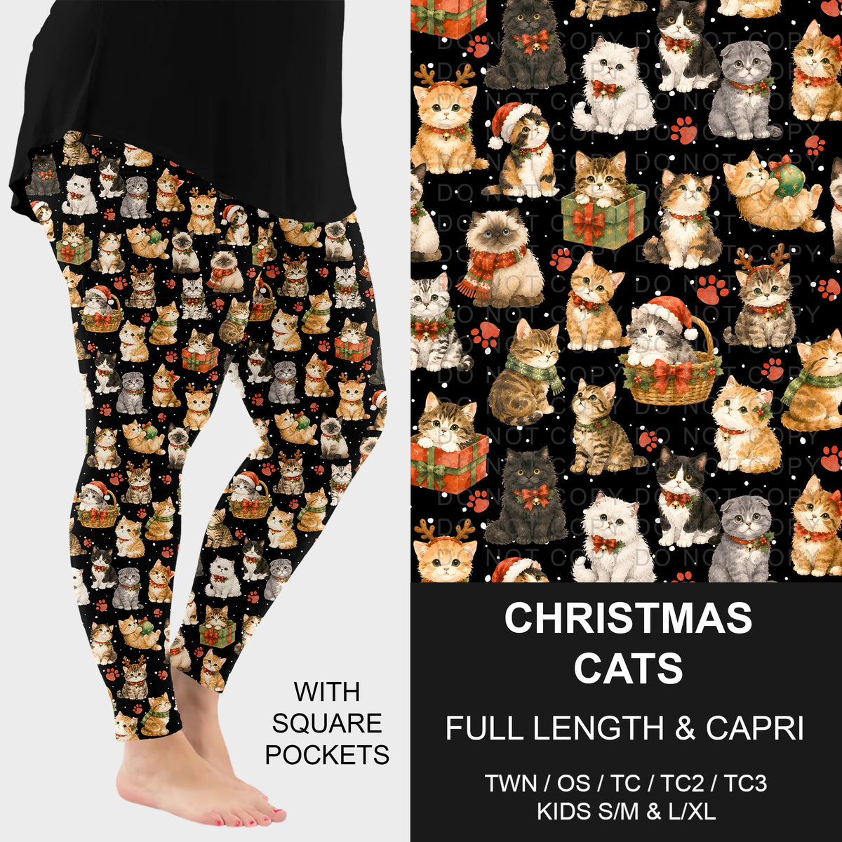 B315 - Preorder Christmas Cats Leggings w/ Pockets (Closes 10/04. ETA: early Dec.)
