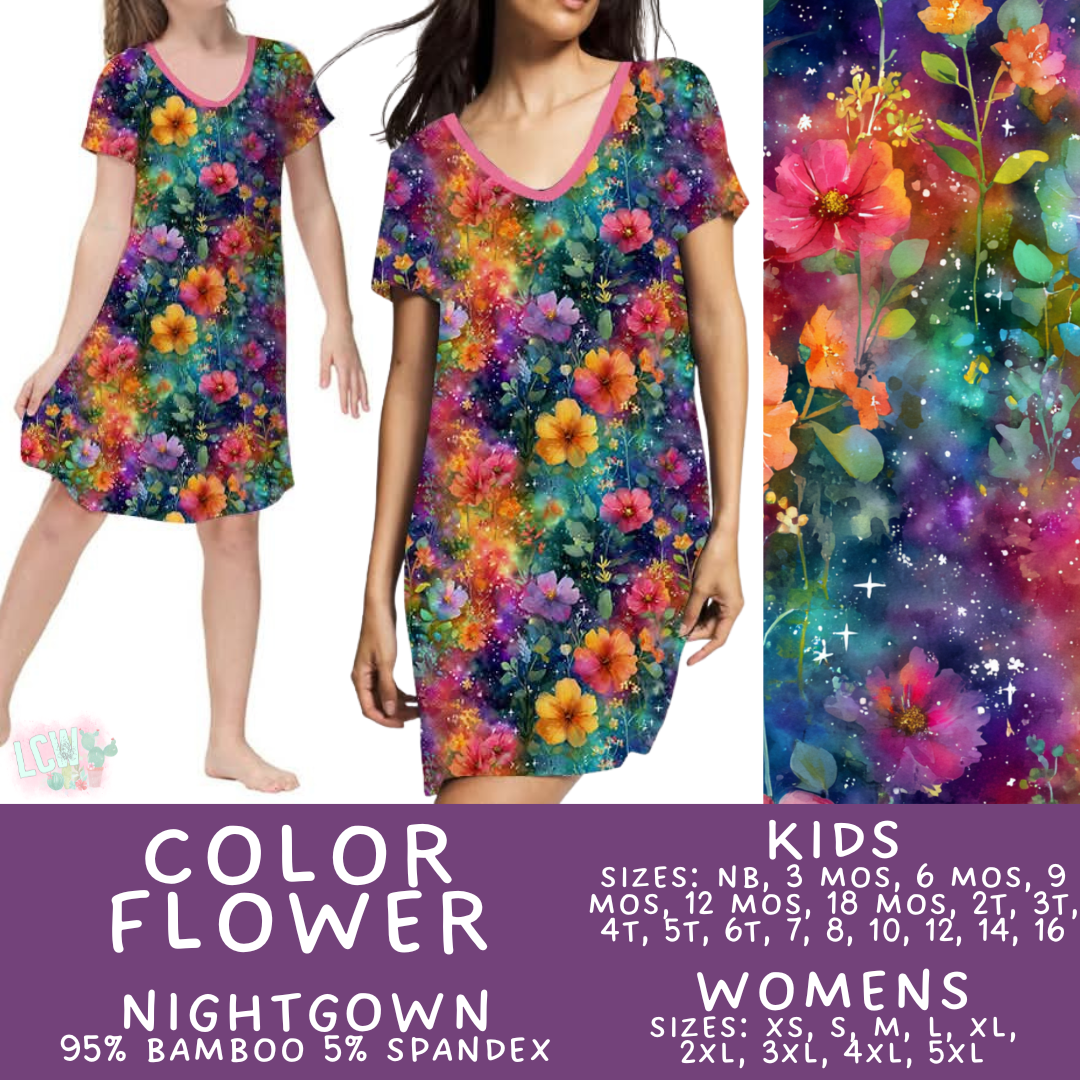 Batch #466 - Mommy & Me Dreamers 2 - Closes 12/22 - ETA mid February - Color Flower Adult & Kid's Bamboo Nightgown