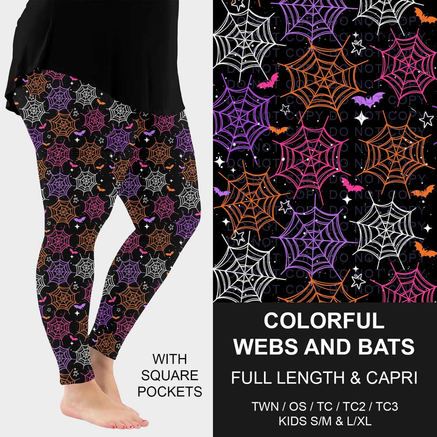 B297 - Preorder Colorful Webs and Bats Leggings w/ Pockets (Closes 6/28. ETA: early Sept.)