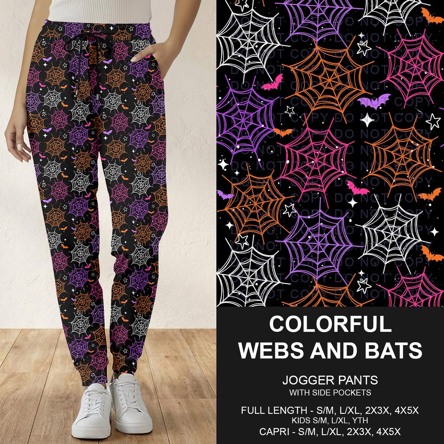 B297 - Preorder Colorful Webs and Bats Joggers (Closes 6/28. ETA: early Sept.)