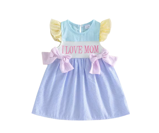 I Love Mom Seersucker Pastel Dress