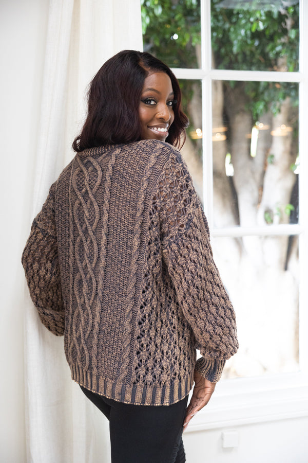 Copper Toned Cable Knit Cardigan