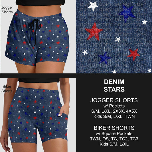 B284 - Preorder Denim Stars Jogger/Biker Shorts (Closes 4/12. ETA: early June)
