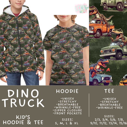 Batch #563 - Made for Play Collection - Closes 7/31 - ETA late Sept - Dino Truck Kid's Unisex Hoodie & Tee
