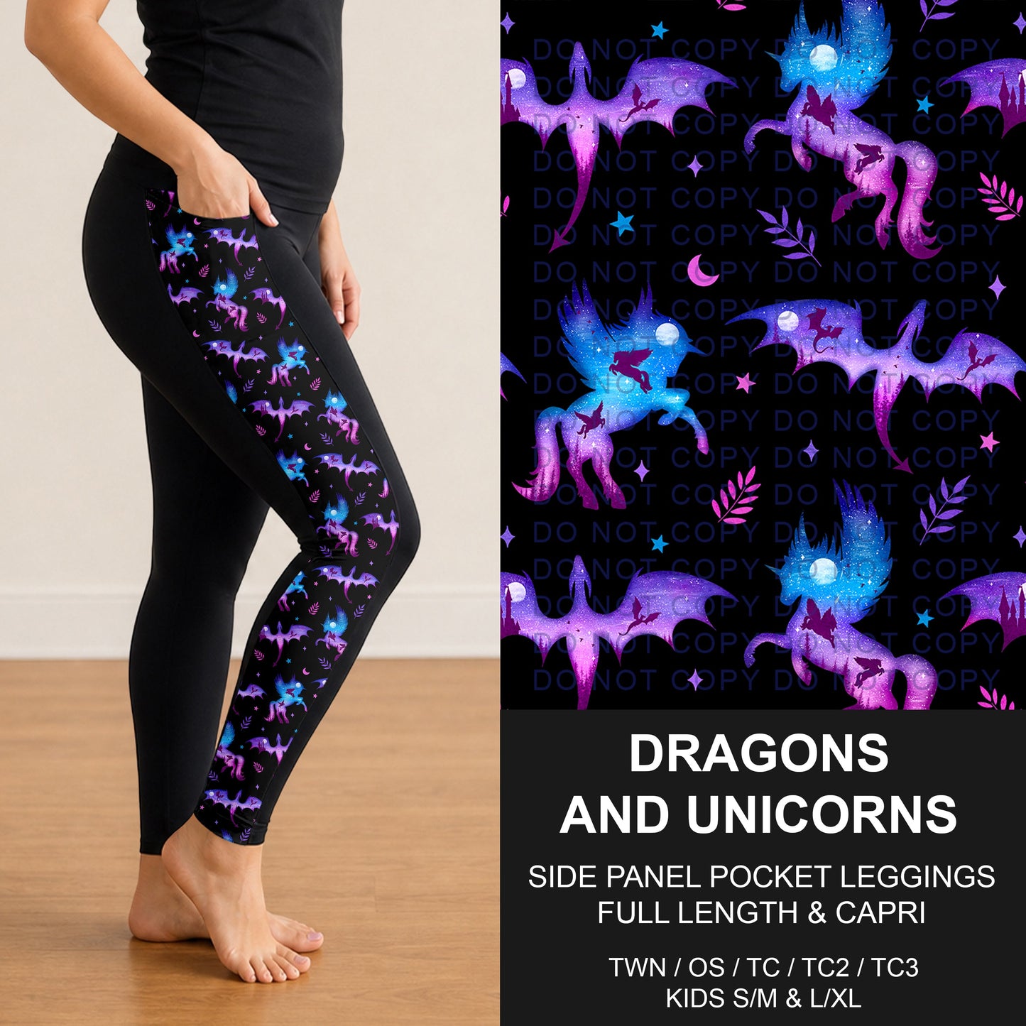 B300 - Preorder Dragons and Unicorns Side Panel Pocket Leggings (Closes 7/15. ETA: mid Sept.)