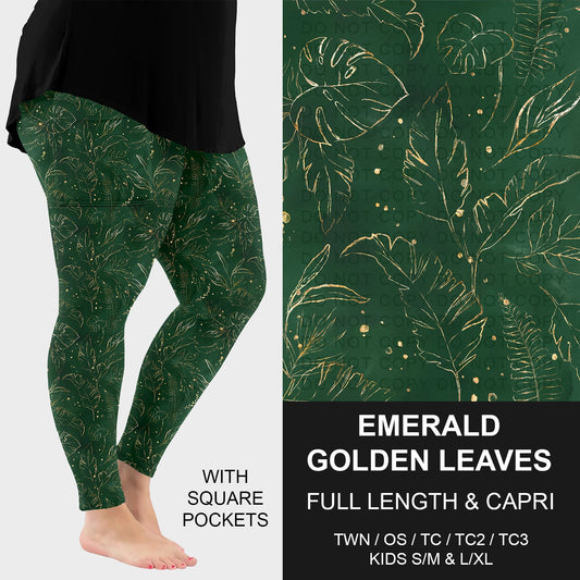 B282 - Preorder Emerald Golden Leaves Leggings w/ Pockets (Closes 3/29. ETA: early June)